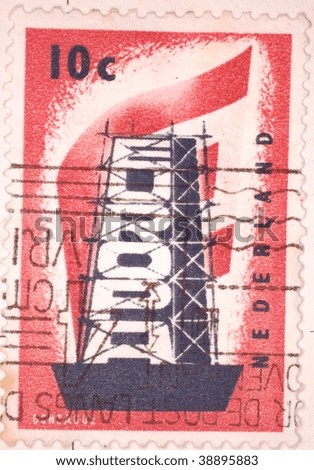 NETHERLANDS - CIRCA 1956: A stamp printed in the Netherlands shows image celebrating Europe, catalogue valuation £91, series, circa 1956