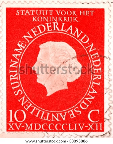 NETHERLANDS ANTILLES - CIRCA 1954: A stamp printed in Netherlands Antilles shows image celebrating a devolution of power from the Netherlands in 1954, series, circa 1954