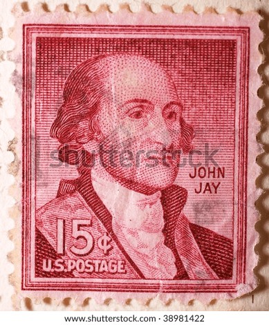UNITED STATES OF AMERICA - CIRCA 1963: A stamp printed in the United States of America shows image of one of the Founding Fathers of the United States of America, John Jay series, circa 1963