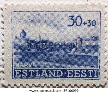 ESTONIA - CIRCA 1939: A stamp shows image of Narva, Estonia's third largest city, series, circa 1939