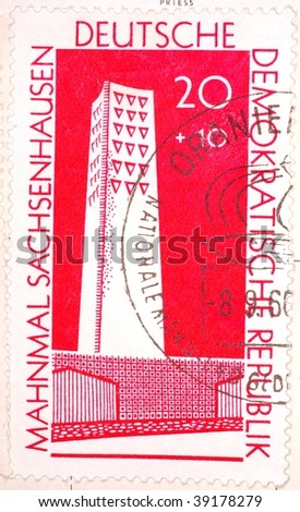 EAST GERMANY - CIRCA 1961: A stamp printed in East Germany shows image of the Sachsenhausen Concentration Camp Memorial, series, circa 1961