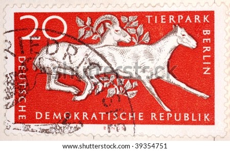 EAST GERMANY - CIRCA 1960: A stamp printed in East Germany shows image of two goats, series, circa 1960