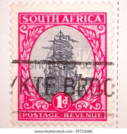 SOUTH AFRICA - CIRCA 1949: A stamp printed in South Africa shows image of a ship, series, circa 1949