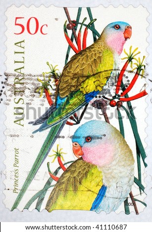 AUSTRALIA - CIRCA 2006: A stamp printed in Australia shows image of two princess parrots, series, circa 2006