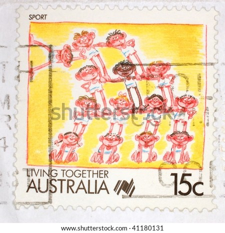 AUSTRALIA - 1988: A stamp printed in Australia shows image from the Living Together Australia series celebrating sport, series, 1988