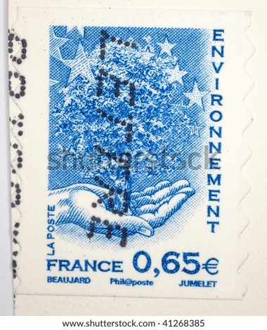 FRANCE - CIRCA 1972: A stamp printed in France shows image celebrating the environment, series, circa 1972