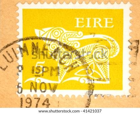 IRELAND - 1974: A stamp printed in Ireland shows image of a Celtic style lion, series, 1974
