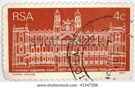 SOUTH AFRICA - CIRCA 1977: A stamp printed in South Africa shows image celebrating 100 years of Transvaal Supreme Court, series, circa 1977