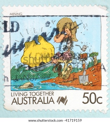 AUSTRALIA - CIRCA 1988: A stamp printed in Australia shows image from the Living Together series celebrating mining, series, circa 1988