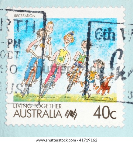 AUSTRALIA - CIRCA 1988: A stamp printed in Australia shows image from the Living Together series celebrating recreation, series, circa 1988