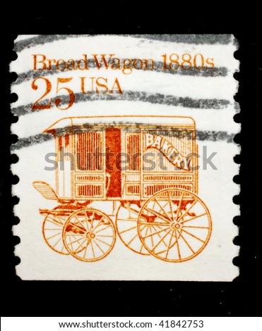 UNITED STATES OF AMERICA - CIRCA 1986: A stamp printed in the United States shows image of a bread wagon, series, circa 1986