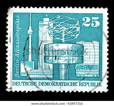 EAST GERMANY - CIRCA 1980: A stamp printed in East Germany shows image of the Alexanderplatz in Berlin, series, circa 1980