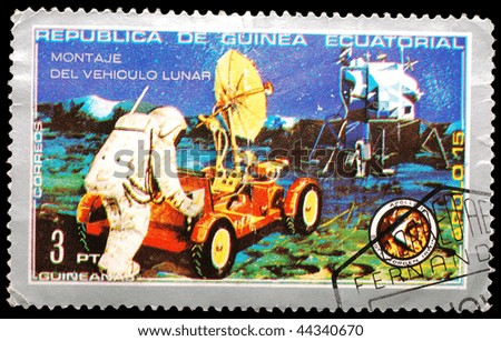 EQUATORIAL GUINEA - CIRCA 1971: A stamp printed in Equatorial Guinea shows image of an astronaut on the Apollo 15 moon mission, circa 1971