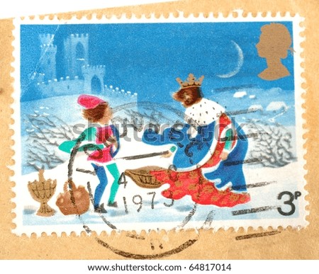 UNITED KINGDOM - CIRCA 1973: A stamp printed in the United Kingdom shows image of a king out in wintry weather, circa 1973