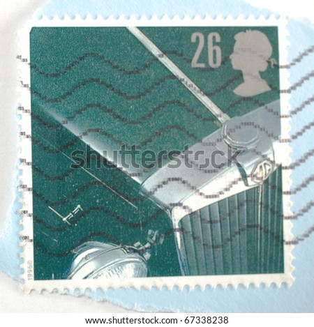 UNITED KINGDOM - CIRCA 1996: a stamp printed in the United Kingdom shows the bonnet of an MG motor car, circa 1996