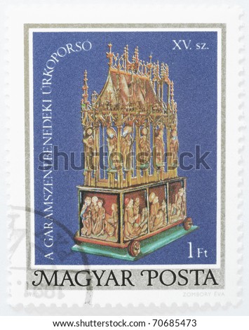 HUNGARY - CIRCA 1980: a stamp from Hungary shows the Easter Casket of Garamszentbenedek (in present day Slovakia), circa 1980
