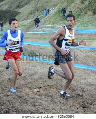 EDINBURGH - JANUARY 7: A. Bekele leads the Senior Men event at the BUPA Great Edinburgh Cross Country Championships on January 7, 2012 in Edinburgh, Scotland. Bekele finished 3rd in a time of 25m 47s.