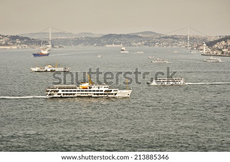 ISTANBUL - MARCH 23: Bosphorus river on March 23, 2014 in Istanbul, Turkey. Istanbul is the capital of Turkey and the largest city in Europe, with a population of 14.2 million.
