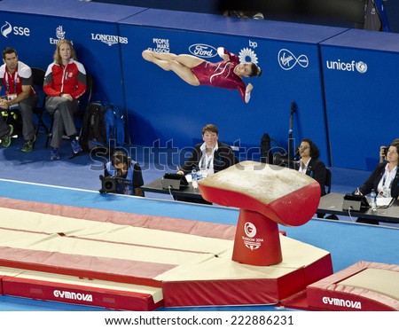 GLASGOW, UNITED KINGDOM - JULY 30: gymnast Claudia Fragapane on Vault in Ladies All Around A Final at Commonwealth Games in SSE Hydro on July 30, 2014 in Glasgow, United Kingdom. Fragapane won gold.