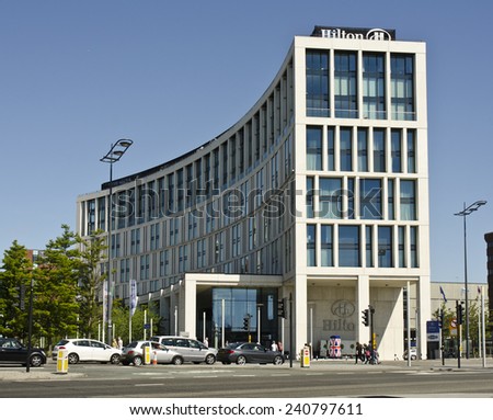 LIVERPOOL, UNITED KINGDOM - JUNE 23: exterior of the Hilton Liverpool Hotel on June 23, 2014 in Livepool, United Kingdom. Hilton Hotels and Resorts was founded in 1919 and has 540 hotels worldwide.