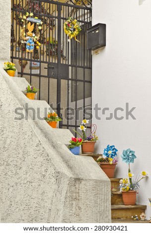 KREMS, AUSTRIA - MARCH 21: Easter decorations outside a house on March 21, 2015 in Krems, Austria. Easter is a festival and holiday celebrating the story of Jesus Christ\'s resurrection from the dead.
