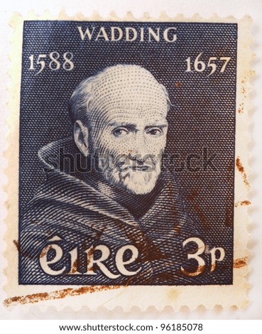 IRELAND - CIRCA 1957: A stamp from Ireland shows image of Luke Wadding, the Irish Franciscan friar and historian, circa 1957