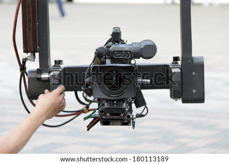 camcorder, video camera on the crane, camcorder on the crane