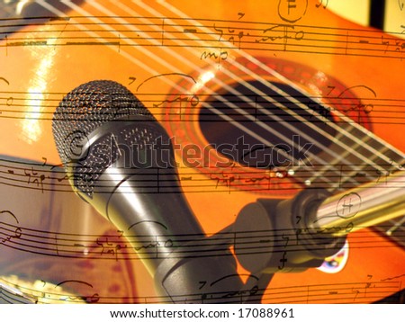 guitar,microphone and notes