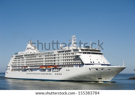 KLAIPEDA, LITHUANIA - AUGUST 25: Cruise liner SEVEN SEAS VOYAGER in Klaipeda harbor on August 25, 2013 Klaipeda, Lithuania.