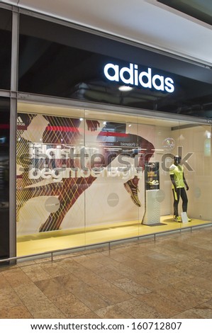VILNIUS, LITHUANIA - OCTOBER 24: ADIDAS store on October 24, 2013 in Vilnius, Lithuania. Adidas AG is a German multinational corporation that designs and manufactures sports clothing and accessories.