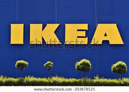 POLAND - JULY 04:IKEA logo on July 04,2014 in Poland. Ikea is the world\'s largest furniture retailer.
