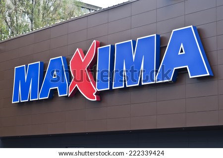 KAUNAS,LITHUANIA-OCT 05:MAXIMA store and logo on October 05,2014 in Kaunas, Lithuania.Maxima is a retail chain operating 478 stores in Lithuania, Latvia, Estonia, Poland and Bulgaria.