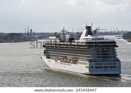 KLAIPEDA,LITHUANIA-AUG 11:Cruise liner in the port on August 11,2014 in Klaipeda,Lithuania.MS Marina- Oceania-class cruise ship, constructed in Italy for Oceania Cruises.