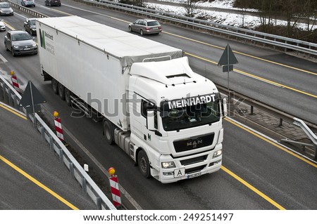 MAINZ,GERMANY-FEB 02:MAN trailer on February 02,2015 in Mainz,Germany.MAN SE, formerly MAN AG, is a German mechanical engineering company and parent company of the MAN Group.