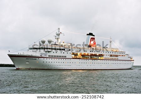 LITHUANIA_AUG 21:cruise liner DEUTSCHLANDin in port on August 21,2012 in Klaipeda, Lithuania.