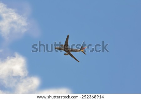 FRANKFURT,GERMANY-FEB 08:Etihad Cargo airplane flight on February 08,2015 in Frankfurt,Germany.China Airlines is the largest airline in Taiwan and the flag carrier of the Republic of China