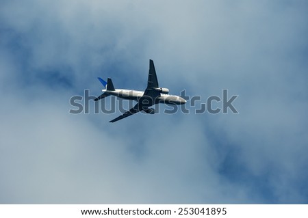 MAINZ,GERMANY-FEB 15:United Airlines airplane flight to Frankfurt airport on February 15,201 in Germany. United Airlines, Inc. is an American major airline headquartered in Chicago, Illinois