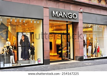 WIESBADEN,GERMANY-FEB 18:MANGO store on February 18,2015 in Wiesbaden,Germany.Punto Fa, S.L., trading as MANGO, is a clothing design and manufacturing company.