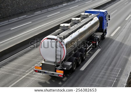 MAINZ,GERMANY-FEB 020: oil truck on the highway on February 20,2015 in Mainz,Germany.