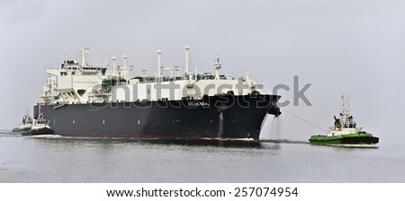 LITHUANIA- FEB 28:GOLAR SEAL LNG Tanker in the Baltic sea  in very cloudy and foggy day  on February 28,2015 in Lithuania. GOLAR SEAL IMO 9624914 is LNG Tanker, registered in Marshall Islands.