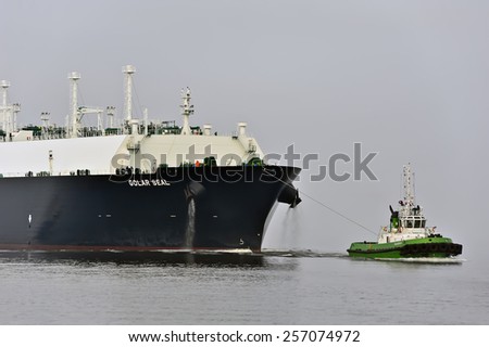 LITHUANIA- FEB 28:GOLAR SEAL LNG Tanker in the Baltic sea  in very cloudy and foggy day  on February 28,2015 in Lithuania. GOLAR SEAL IMO 9624914 is LNG Tanker, registered in Marshall Islands.