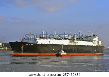 KLAIPEDA,LITHUANIA- MARCH 02:GOLAR SEAL LNG Tanker in Klaipeda port on March,2015 in Klaipeda,Lithuania. GOLAR SEAL IMO 9624914 is LNG Tanker, registered in Marshall Islands.
