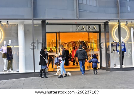 MAINZ,GERMANY-FEB 21:ZARA fashion store on February 21,2015 in Mainz,Germany. Zara is an Spanish clothing and accessories retailer.