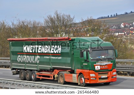 FRANKFURT,GERMANY-MARCH 26:MAN truck on the highway on March 26,2015 in Frankfurt,Germany. MAN SE, formerly MAN AG, is a German mechanical engineering company and parent company of the MAN Group.