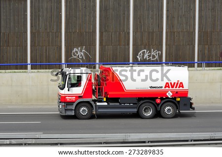 FRANKFURT,GERMANY-APRIL 16:oil truck AVIA of on April 16,2015 in Frankfurt,Germany.Avia-Czech aircraft and automotive company notable for producing biplane fighter aircraft and most recently trucks.
