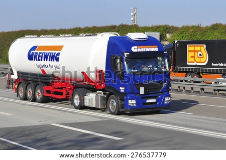 FRANKFURT,GERMANY - APRIL 10:oil truck on the highway on April 10,2015 in Frankfurt, Germany