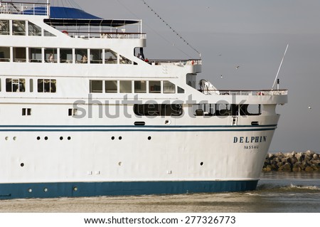 KLAIPEDA,LITHUANIA- JUNE 11:cruise liner DELPHIN in port on June 11,2012 in Klaipeda,Lithuania.
