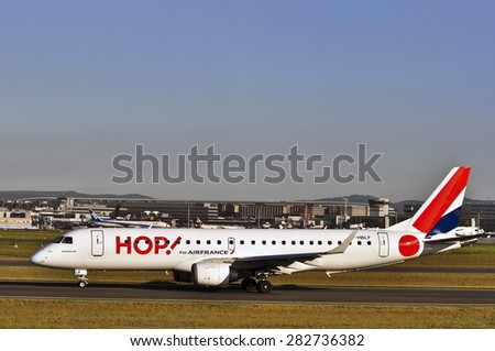 FRANKFURT,GERMANY-APRIL 10:airplane of HOP Air France on April 10,2015 in Frankfurt,Germany.