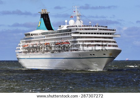 KLAIPEDA,LITHUANIA- JUNE 15:cruise liner ARTANIA in the Baltic sea on June 15,2015 in Klaipeda,Lithuania.