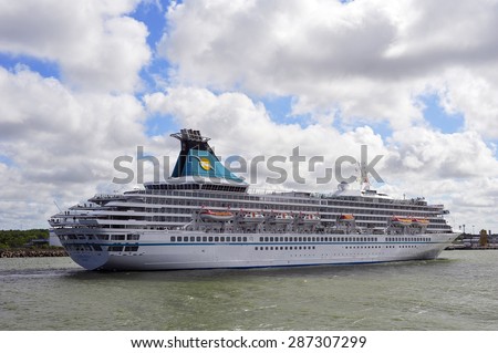 KLAIPEDA,LITHUANIA- JUNE 15:cruise liner ARTANIA in Klaipeda harbor on June 15,2015 in Klaipeda,Lithuania.